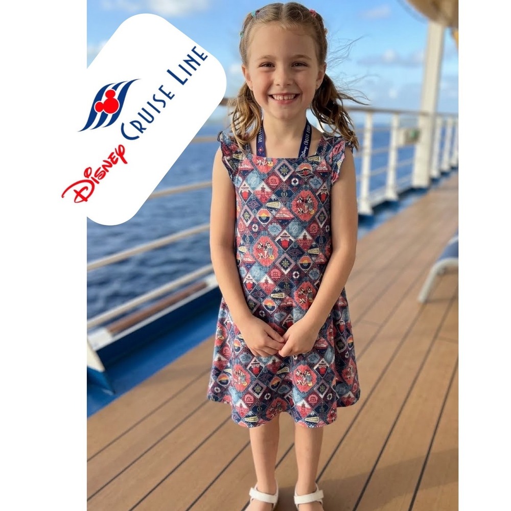 Disney Cruise Line Mickey Minnie Nautical Diamond Flutter Sleeve Dress Girls XS